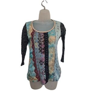 Y2K Edista Patchwork Lace Boho Top‎ Made USA Size M